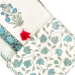 turquoise and white handblock doharset