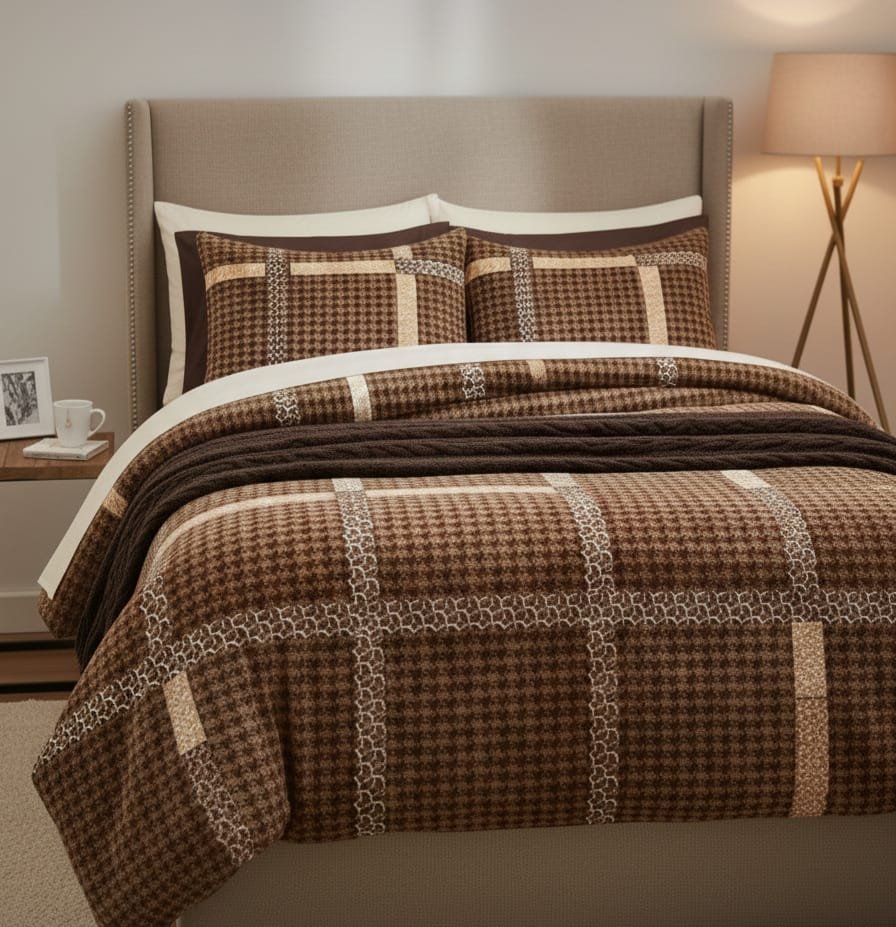 Supersoft warm floral design bedsheet and pillow covers and dohar cum duvet cover in beautiful shades of brown