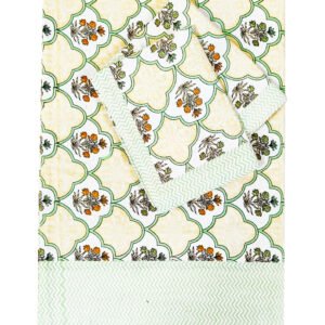 yellow, brown, green double bedsheet