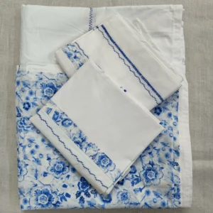white_blue_patchwork_embroidered_superking_double_bedsheet_poplin