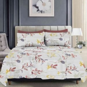 Premium cotton percale bedsheet in elegant print in brown and beige and two pillow covers