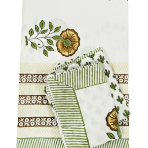 mustard brown handblock white double bedsheet