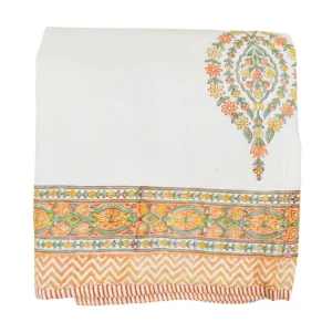 orange green white double dohar handblock mulmul