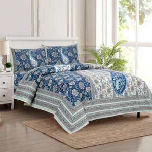 blue_white_paisley_cotton_double_bedsheet