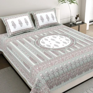 green_cream_cotton_double_bedsheet