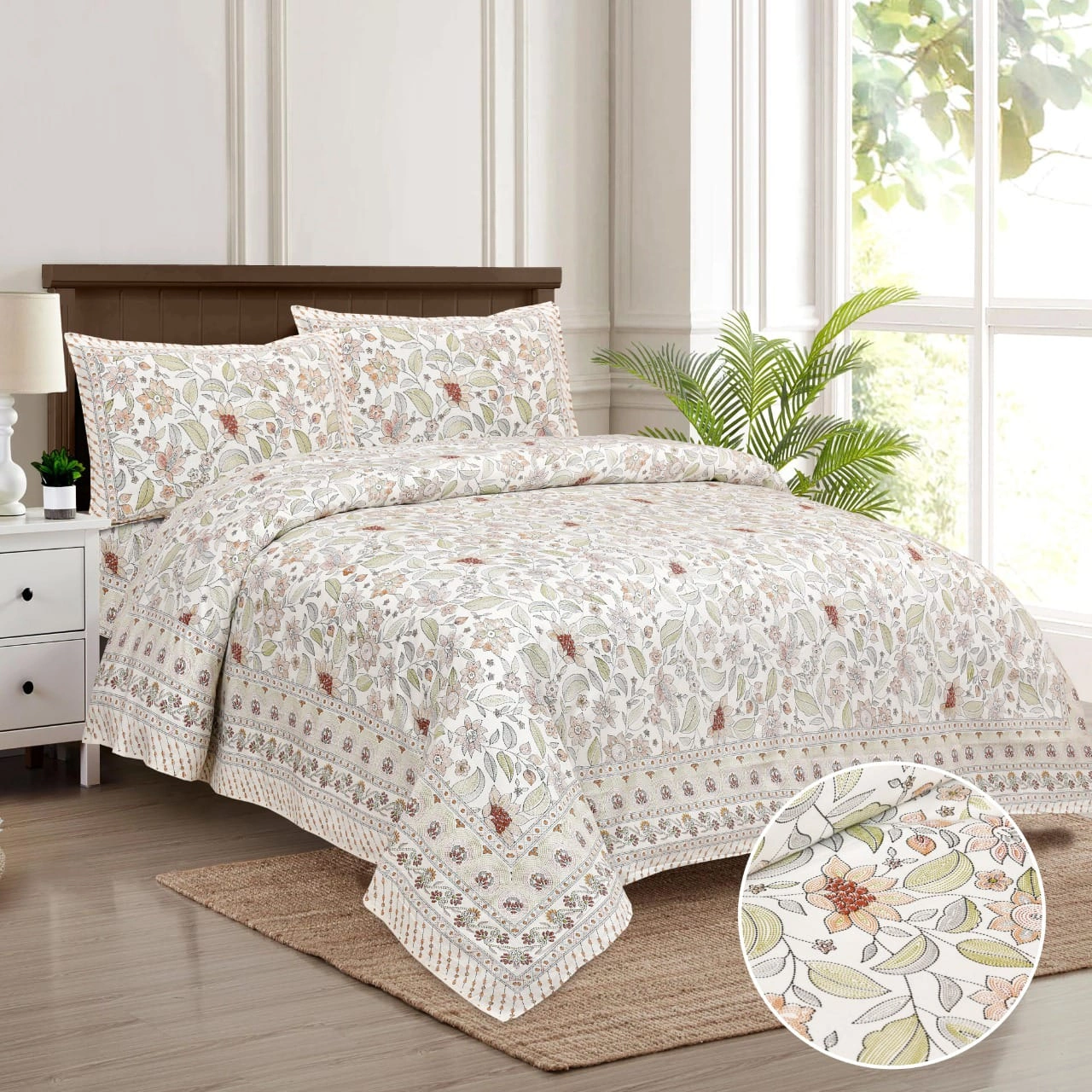 pastel_floral_print_cream_double_bedsheet