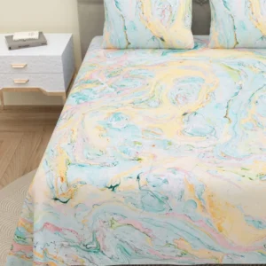 turquoise+yellow_cotton_bedsheet