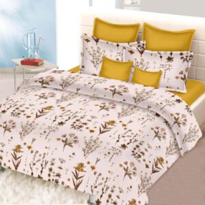 Exquisite floral print in shades of cream and brown on pure cotton double bedsheet and two pillow covers