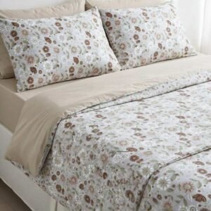 cream_pink_brown_double_bedsheet_cotton