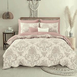 Exquisite floral print in beige on double bedsheet and two pillow covers