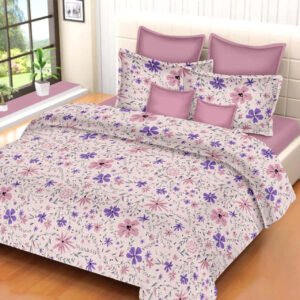 Exquisite multicolour floral print on pure cotton double bedsheet and two pillow covers