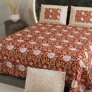 maroon_cream_cotton_double_bedsheet