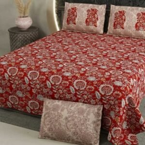 red_beige_cotton_double_bedsheet