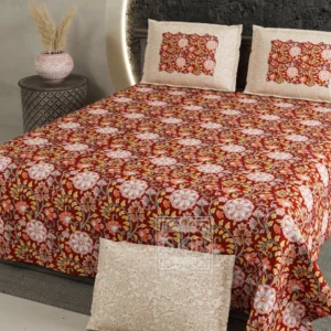 maroon_cream_cotton_double_bedsheet