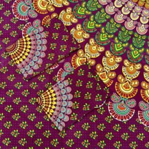 Mandala traditional print in multiple colours on maroon double bedsheet and two pillow covers
