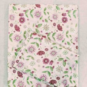 Exquisite floral print in pink and brown on peach pure cotton double bedsheet and two pillow covers