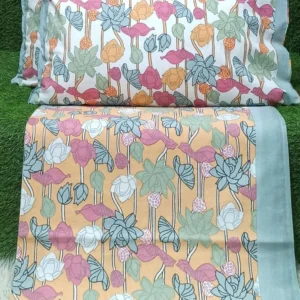 orange_green_pink_floral_cotton_double_bedsheet