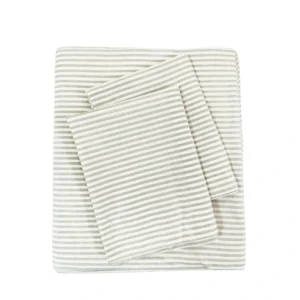 Exquisite grey and white thin stripes pure cotton double bedsheet and two pillow covers