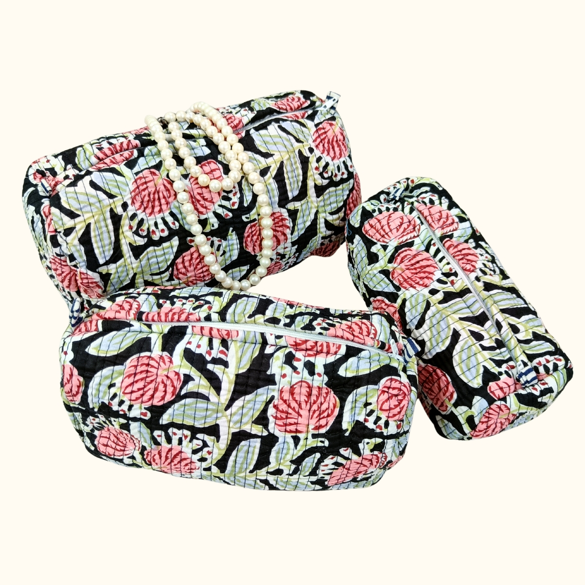 black_green_pink_quilted_pouch_bags