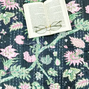 black_pink_kantha_double_bedcover
