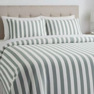Exquisite striped grey and white pure cotton double bedsheet and two pillow covers