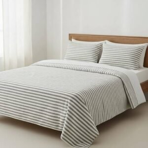 Exquisite grey and white equal stripes pure cotton double bedsheet and two pillow covers