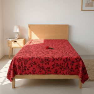 Elegant bird design in orange and black on cotton handloom single bedsheet