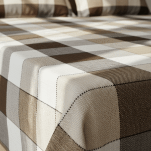 Elegant brown, beige, peach and white checkboard checkered cotton handloom double bedsheet with two pillow covers