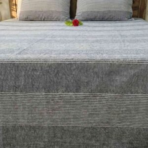 Elegant grey and white thin stripes on cotton handloom double bedsheet with two pillow covers