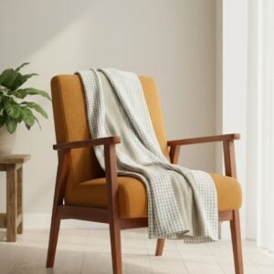 Elegant beige and white honeycomb stripes on cotton handloom double bedsheet with two pillow covers