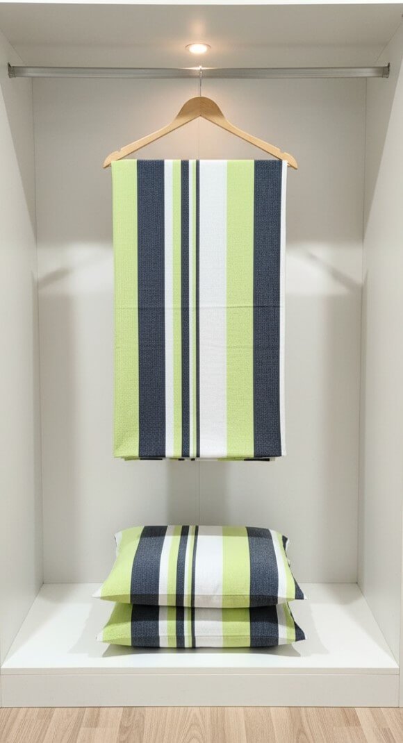 Elegant green, grey and white stripes on cotton handloom double bedsheet with two pillow covers - Image 2