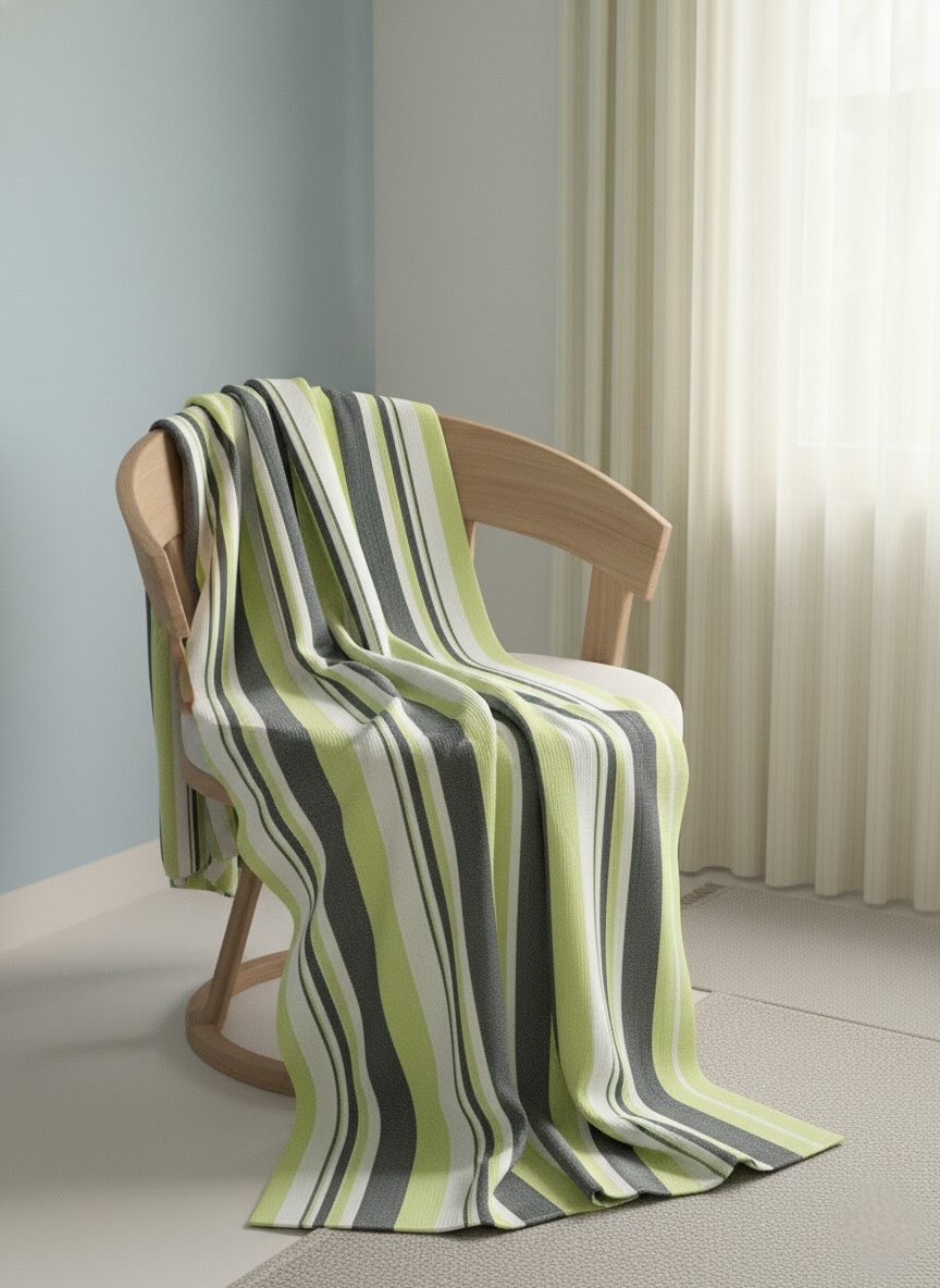 Elegant green, grey and white stripes on cotton handloom double bedsheet with two pillow covers - Image 4