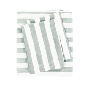 Exquisite striped grey and white pure cotton double bedsheet and two pillow covers
