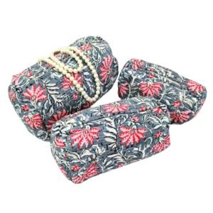 Exquisite quilted pouch bags (set of three)  pure cotton in shades of pink and green