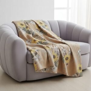 Exquisite floral print in beige and yellow premium twill cotton double bedsheet with two pillow covers