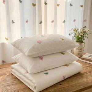 Exquisite embroidered bedsheet in butterfly pattern in multicolour on white on premium cotton  bedsheet and two pillow covers