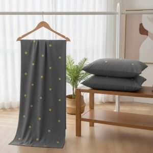 Dark Grey Cotton Embroidered Double Bedsheet with Sunflowers