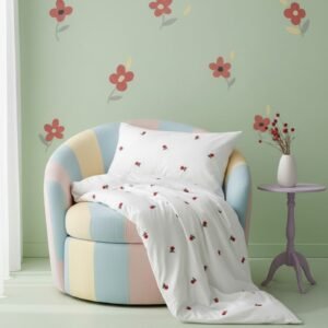 White Cotton Embroidered Double Bedsheet with Red Flowers