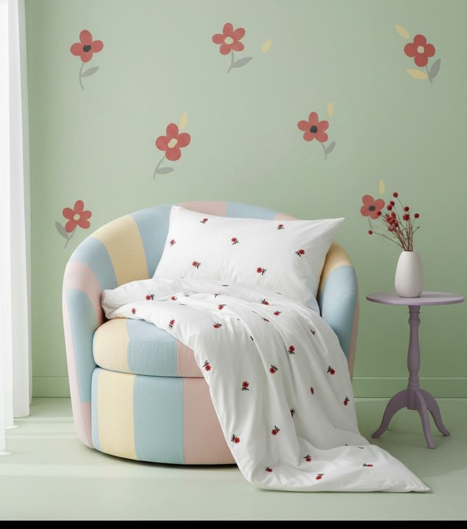 White Cotton Embroidered Double Bedsheet with Red Flowers