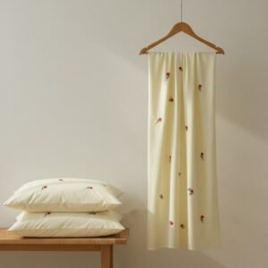 Exquisite embroidered cotton bedsheet with red roses on light beige in premium cotton bedsheet along with two pillow covers