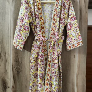 beige_yellow_white_waffle_cotton_bathrobe