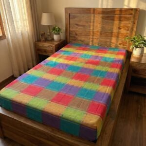 Elegant multicoloured, checkered cotton handloom single bedsheet