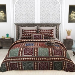 Exquisite brown and maroon premium  cotton double bedsheet with two pillow covers