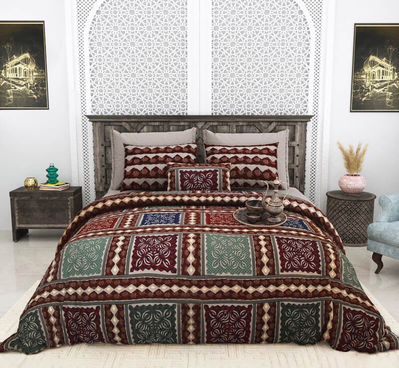 Exquisite brown and maroon premium cotton double bedsheet with two pillow covers
