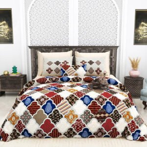 Exquisite  design in brown, white and maroon premium  cotton double bedsheet with two pillow covers