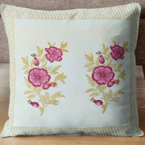 HANDBLOCK_PINK+ONWHITE_CANVAS CUSHIONCOVER