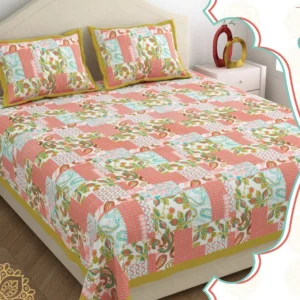 orange_turquoise _dohar_bedsheet_set