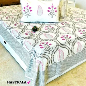 grey_pink_white_double bedsheet
