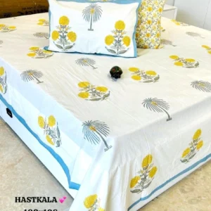 yellow_grey_white_cotton_double_bedsheet