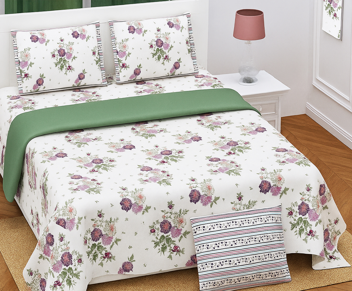 white_lavender_purple_twill_superkingsize cotton_double_bedsheet